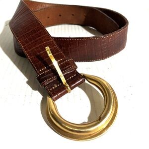 Ann Taylor Brown Leather Belt with Gold Accents size M